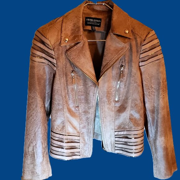 Frank Lyman Montreal | New Never Worn Chestnut Moto Jacket w/ Gold Embellishment - Picture 13 of 16